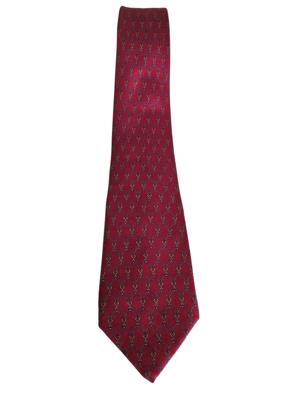 BROOKS BROTHERS Silk Red Geometric Chain Link Lattice Equestrian Tie | SZ 60" - Picture 2 of 8